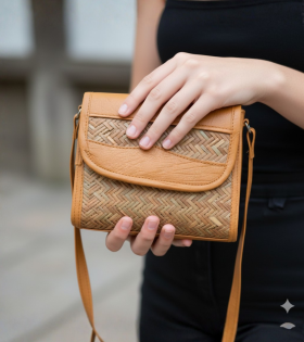 Shitalpati Tab Sling Bag with Lock | Handwoven Natural Bag  (#BSP0008)