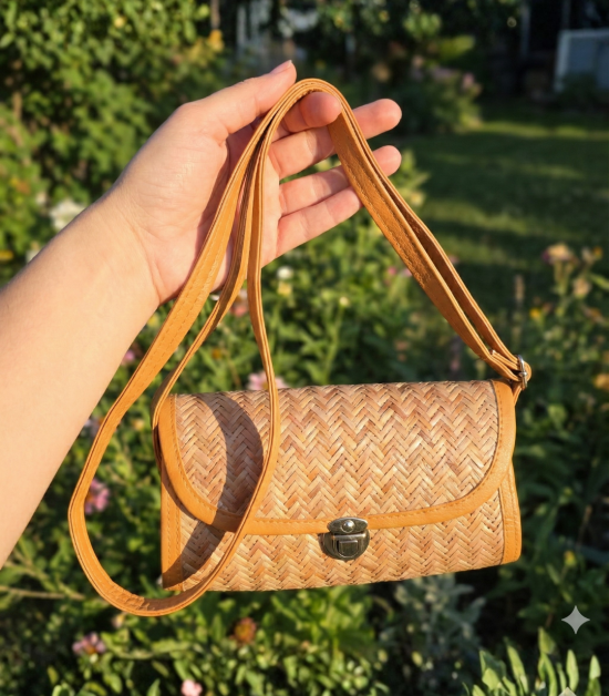 Shitalpati Small Sling Bag with Lock | Handcrafted Natural Bag -#BSP0007