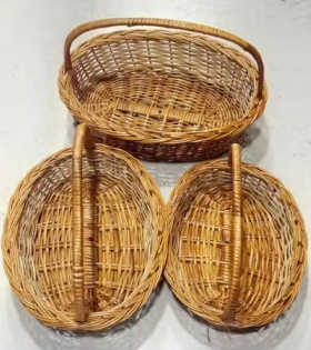 Bhartiye Crafts Oval wicker basket set of 3 with handle (#KWW0006)