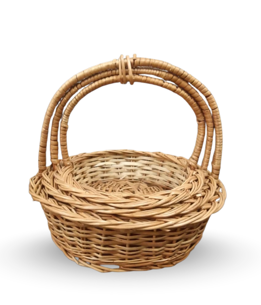 Round Kashmiri wicker basket set of 3 with handle