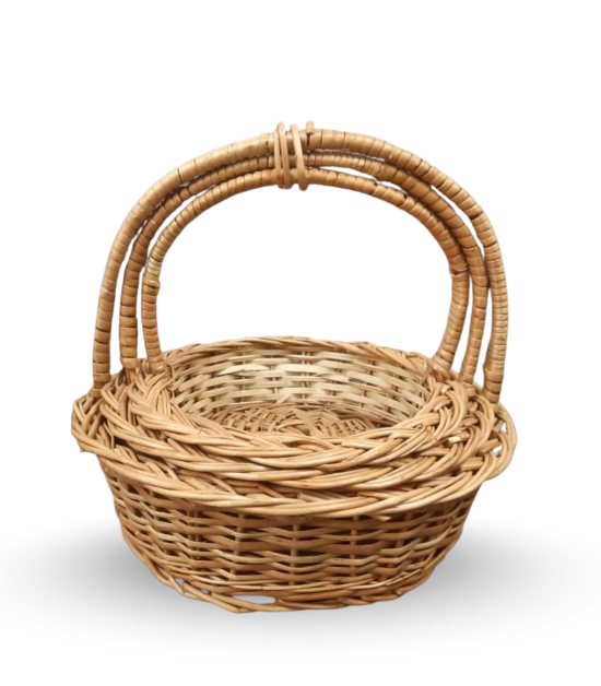 Round Kashmiri wicker basket set of 3 with handle