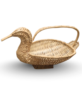 Kashmiri Handmade Duck Basket | Eco-Friendly Bamboo Wicker Storage Basket for Dining Table, Kitchen (With Handle) 16x8x8 inches