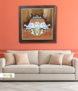 Mysore Rosewood Inlay Panchmukhi Ganesha Wall Art – Handcrafted Wooden Frame (#WP0043)