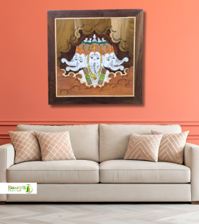 Mysore Rosewood Inlay Panchmukhi Ganesha Wall Art – Handcrafted Wooden Frame (#WP0043)