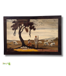 Handcrafted Rosewood Inlay Wall Art – Village Shepherd Scene (#WP0029)