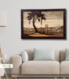 Handcrafted Rosewood Inlay Wall Art – Village Shepherd Scene (#WP0029)