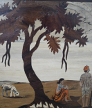 Handcrafted Rosewood Inlay Wall Art – Village Shepherd Scene (#WP0029)