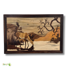 Mysore Rosewood Inlay Deer Drinking Water Wall Art – Handcrafted Nature Scene (#WP0027)