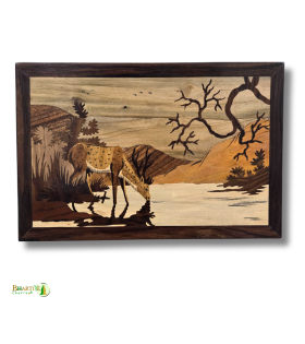 Mysore Rosewood Inlay Deer Drinking Water Wall Art – Handcrafted Nature Scene (#WP0027)