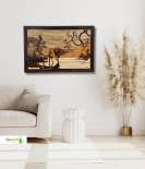 Mysore Rosewood Inlay Deer Drinking Water Wall Art – Handcrafted Nature Scene (#WP0027)