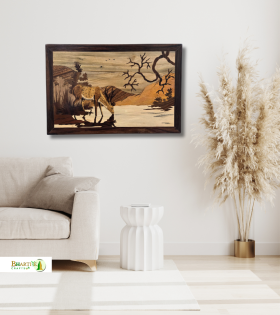 Mysore Rosewood Inlay Deer Drinking Water Wall Art – Handcrafted Nature Scene (#WP0027)