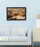 Mysore Rosewood Inlay Deer Drinking Water Wall Art – Handcrafted Nature Scene (#WP0027)