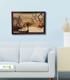 Mysore Rosewood Inlay Deer Drinking Water Wall Art – Handcrafted Nature Scene (#WP0027)