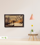 Mysore Rosewood Inlay Deer Drinking Water Wall Art – Handcrafted Nature Scene (#WP0027)