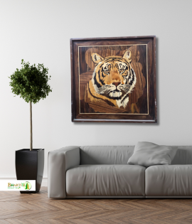 Mysore Rosewood Inlay Tiger Wall Art – Handcrafted Wildlife Wooden Frame (#WP0028)