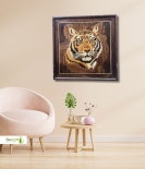 Mysore Rosewood Inlay Tiger Wall Art – Handcrafted Wildlife Wooden Frame (#WP0028)