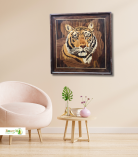 Mysore Rosewood Inlay Tiger Wall Art – Handcrafted Wildlife Wooden Frame (#WP0028)