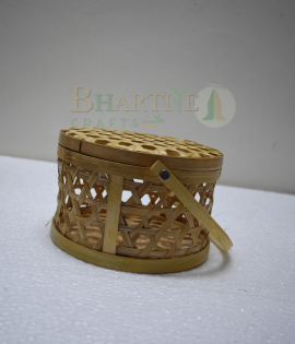 Handcrafted Bamboo Utility Basket/Tokri with Handle(Medium) - 7*4 Inch (#EFBH0001-00)
