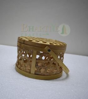 Handcrafted Bamboo Utility Basket/Tokri with Handle(Medium) - 7*4 Inch (#EFBH0001-00)