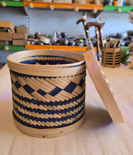 Bamboo round box with lid Large