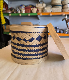 Bamboo round box with lid Large