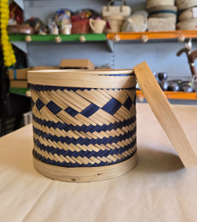Bamboo round box with lid Large