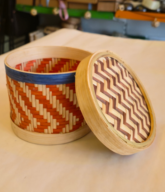 Bamboo round box with lid medium