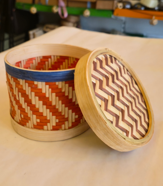 Bhartiye Crafts | Designer Bamboo Storage Box with Lid | Handmade Eco Organizer | Jharkhand Artisans
