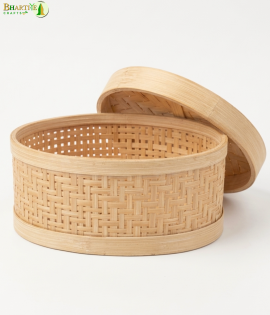 Bhartiye Crafts | Handmade Bamboo Storage Basket with Lid | Multipurpose Organizer Box | Jharkhand Craft