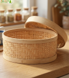Bhartiye Crafts | Handmade Bamboo Storage Basket with Lid | Multipurpose Organizer Box | Jharkhand Craft