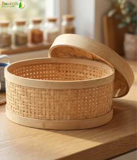 Bhartiye Crafts | Handmade Bamboo Storage Basket with Lid | Multipurpose Organizer Box | Jharkhand Craft