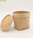 Bhartiye Crafts | Natural Bamboo Storage Basket with Lid | Jharkhand Artisan Handicraft