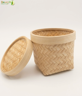 Bhartiye Crafts | Natural Bamboo Storage Basket with Lid | Jharkhand Artisan Handicraft