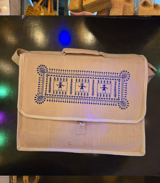 Bhartiye Crafts | Handcrafted Jute Office Bag with Tribal Print | Artisans from Jharkhand