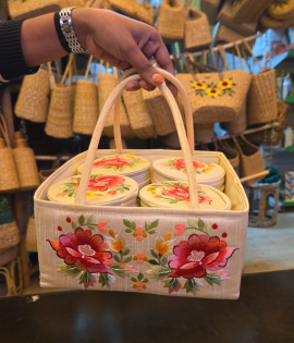 Jute gift basket embroidery 4 box (#BKM0009)