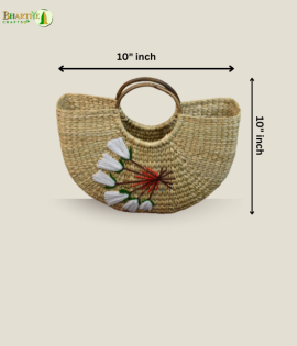 Bhartiye Crafts|Floral Embroidered Kauna Grass Handbag | Natural Handmade | Mainpur Northeast| Women's special