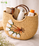 Bhartiye Crafts|Floral Embroidered Kauna Grass Handbag | Natural Handmade | Mainpur Northeast| Women's special