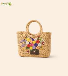 Bhartiye Crafts|Embroidered Sabai Grass Handbag  with Floral Design | Eco-Friendly Handbag | Mainpur Northeast| Women's special