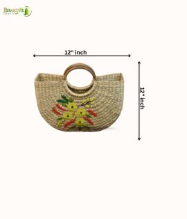 Bhartiye Crafts|Handmade Kauna Grass Bag with Embroidery | Sustainable Women’s Bag | Mainpur Northeast| Women's special