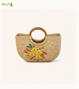 Bhartiye Crafts|Handmade Kauna Grass Bag with Embroidery | Sustainable Women’s Bag | Mainpur Northeast| Women's special