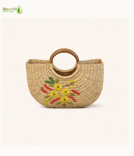 Bhartiye Crafts|Handmade Kauna Grass Bag with Embroidery | Sustainable Women’s Bag | Mainpur Northeast| Women's special