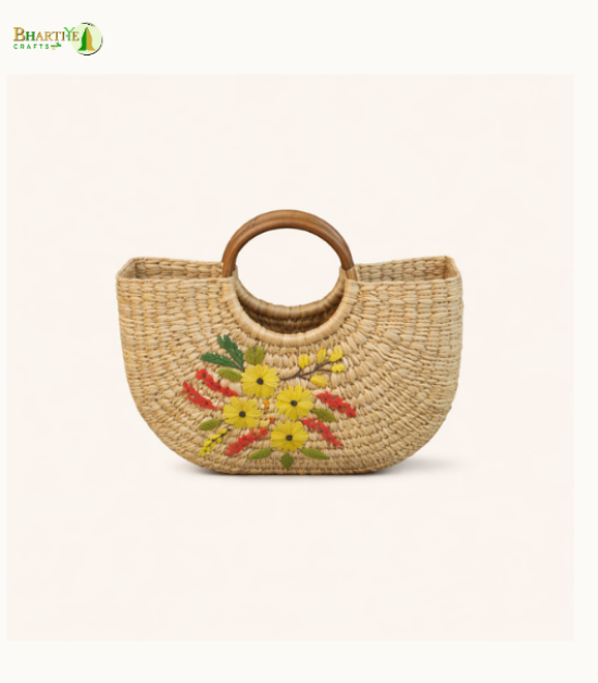 Bhartiye Crafts|Handmade Kauna Grass Bag with Embroidery | Sustainable Women’s Bag | Mainpur Northeast| Women's special