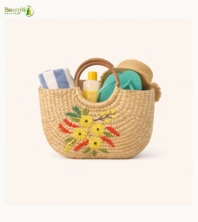 Bhartiye Crafts|Handmade Kauna Grass Bag with Embroidery | Sustainable Women’s Bag | Mainpur Northeast| Women's special