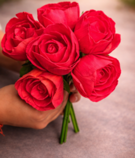 Sola Wood Paper Decorative Red Rose Flowers for DIY Crafts, Garland Making, Pooja, Wedding &amp; Festive Decor (Diameter Approx 8cms - 10 Pieces, Red)