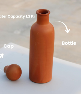 BHARTIYE CRAFTS Handmade Terracotta Water Bottle | Natural Cooling Clay Bottle | Eco-Friendly Drinkware