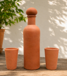 BHARTIYE CRAFTS Handmade Terracotta Water Bottle Set with 2 Glasses | Natural Cooling Clay Drinkware | Artisan Crafted