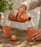 BHARTIYE CRAFTS Handmade Terracotta Water Bottle Set with 2 Glasses | Natural Cooling Clay Drinkware | Artisan Crafted