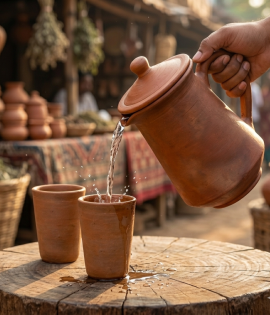 Handmade Terracotta Water Jug &amp; Glass Set | Natural Clay Drinkware | BHARTIYE CRAFTS