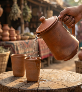 Handmade Terracotta Water Jug &amp; Glass Set | Natural Clay Drinkware | BHARTIYE CRAFTS