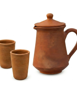 Handmade Terracotta Water Jug &amp; Glass Set | Natural Clay Drinkware | BHARTIYE CRAFTS